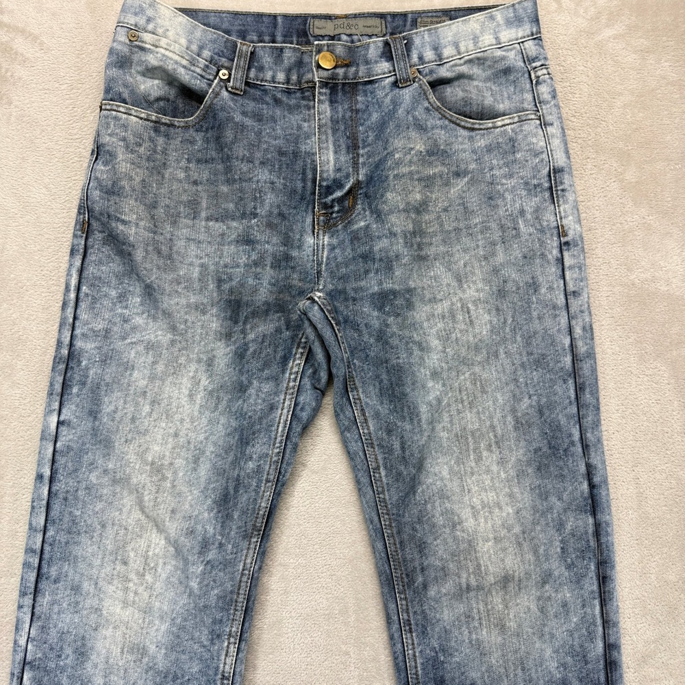 pd&c Jeans Mens 34x32 Blue Slim Straight Acid Wash Denim Stretch Streetwear‎ - Picture 2 of 11